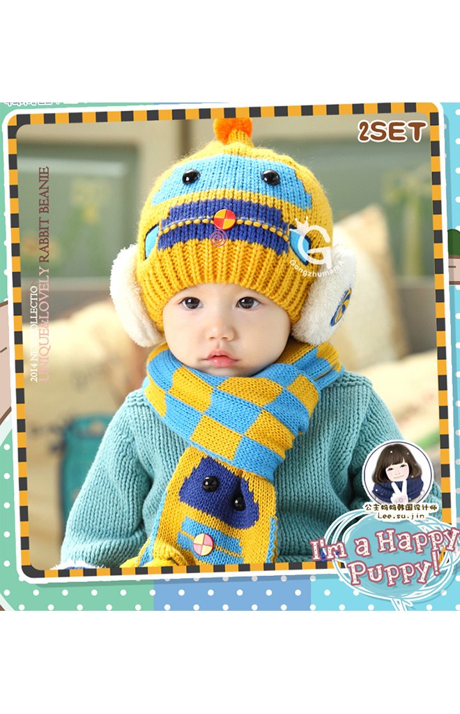 หมวกไหมพรมหุ่นยนต์ดีไซน์ใหม่มาพร้อมผ้าพันคอสุดเท่