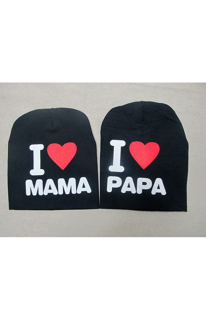 หมวกเด็ก สกรีนตัวอักษร I LOVE PAPA และ I LOVE MAMA