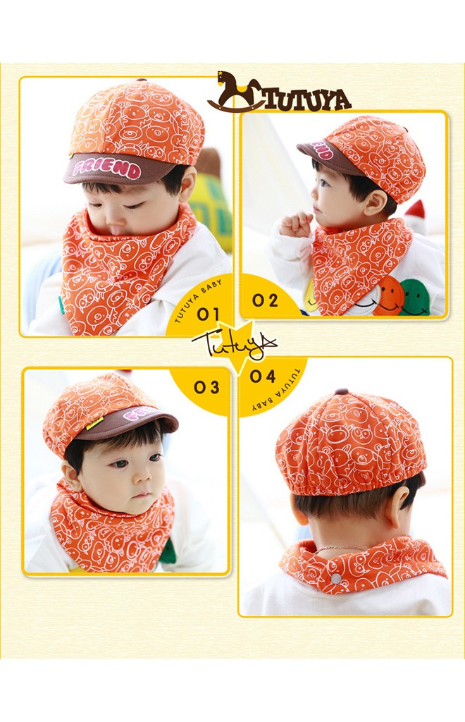 หมวกแก๊ปเด็กลายรูปสัตว์น่ารักมาพร้อมผ้ากันเปื้อน TUTUYA