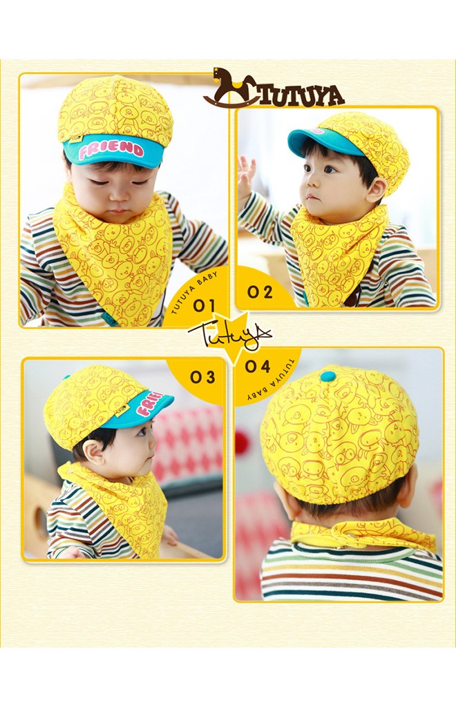 หมวกแก๊ปเด็กลายรูปสัตว์น่ารักมาพร้อมผ้ากันเปื้อน TUTUYA