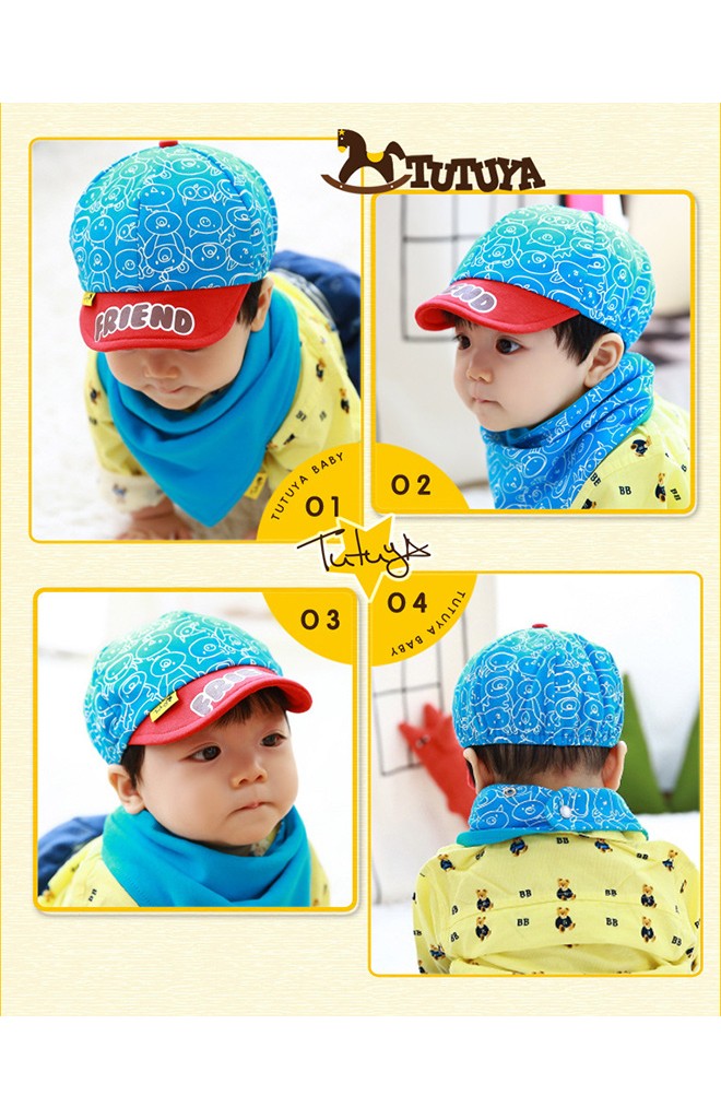 หมวกแก๊ปเด็กลายรูปสัตว์น่ารักมาพร้อมผ้ากันเปื้อน TUTUYA