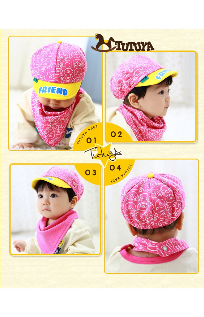 หมวกแก๊ปเด็กลายรูปสัตว์น่ารักมาพร้อมผ้ากันเปื้อน TUTUYA