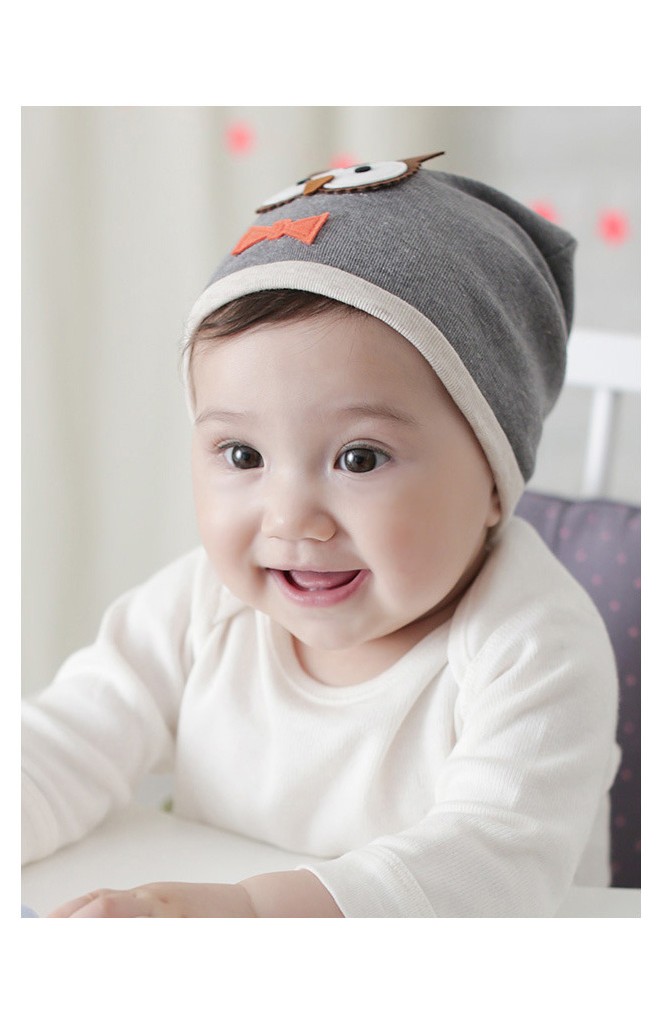 หมวกเด็กแต่งรูปนกฮูกผูกโบว์น่ารัก