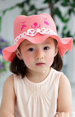 หมวกสานหน้าหมี ปีกระบาย คาดโบว์