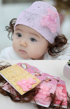 ผ้าคาดลูกไม้ปอยผมแต่งหมีผูกโบว์