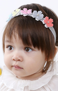 สายคาดผมดอกไม้เรียง 5 ดอก สายคาดเงิน
