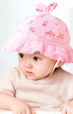 หมวกสาวน้อยลายกระต่ายคู่แม่ลูก ปีกรอบระบายสองชั้นจาก GZMM