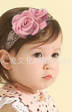 สายคาดผมสาวน้อยดอกไม้คู่โทนชมพูอมม่วง สายคาดลูกไม้ยืด