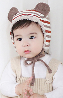หมวกเด็กลายขวางแต่งหูน่ารักพร้อมซับในอุ่นๆ