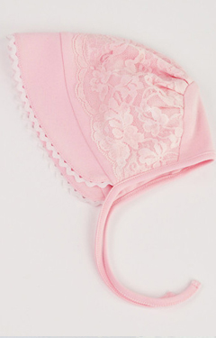 หมวกสาวน้อยสีชมพูตัวหมวกแต่งลูกไม้หวาน ปีกหมวกช่วยกันแดด