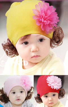 หมวกปอยผมแต่งดอกไม้ฟูน่ารัก