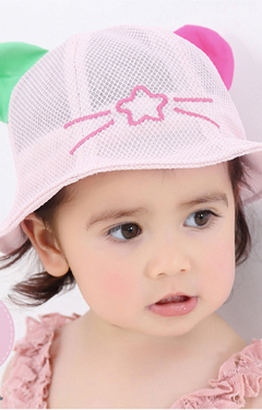 หมวกบัคเก็ตผ้าตาข่ายแต่งหูน่ารัก ด้านหน้าปักดาว