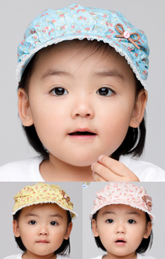 หมวกสาวน้อยผ้าฝ้ายลายดอกแต่งโบว์เล็กๆ มีปีกหมวกด้านหน้า