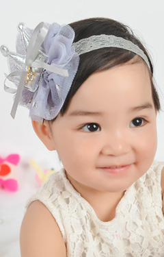 สายคาดผมมงกุฎเงินระบายผ้าโปร่งสีเทา
