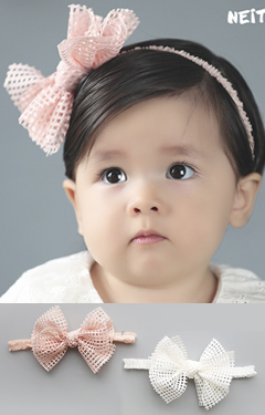 สายคาดผมโบว์ใหญ่ผ้าตารางฉลุ  Angel Neitiri