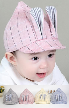 หมวกแก๊ปยอดแหลมลายตารางแต่งหูกระต่ายยาว