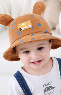 หมวก Bucket ผ้าลูกฟูกสกรีนอักษร K J แต่งหูจาก KUKUJI
