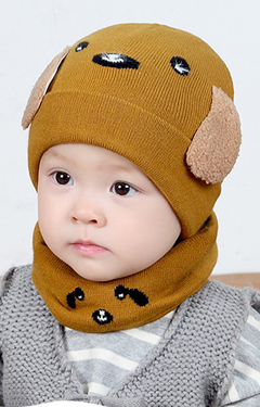 เซ็ตหมวกไหมพรมเจ้าตูบหูยาวมาพร้อมผ้าสวมคอลายเข้าชุดกัน