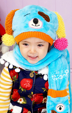 เซ็ตหมวกพร้อมผ้าพันคอเจ้าตูบหูยาว ผ้าขนสัตว์เทียม